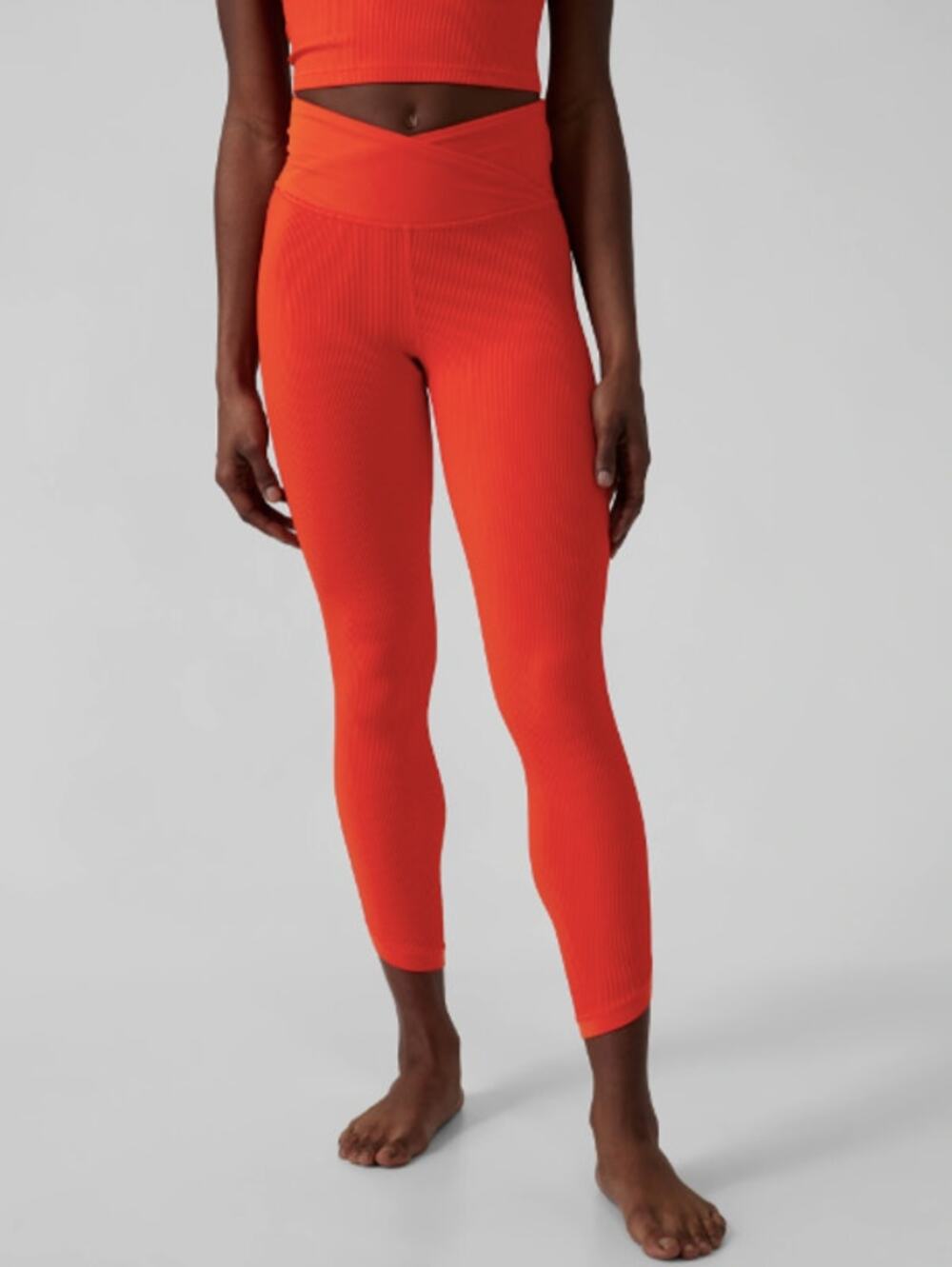 Athleta M flame orange Elation Crossover Rib 7/8 tights leggings pant work out